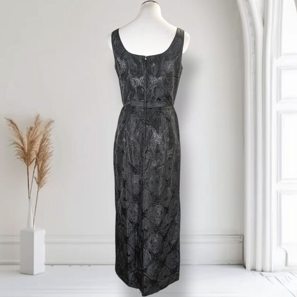 Vintage 60s Jacquard Cocktail Formal Maxi Dress Size 6 Black Fitted Bombshell - Picture 4 of 15